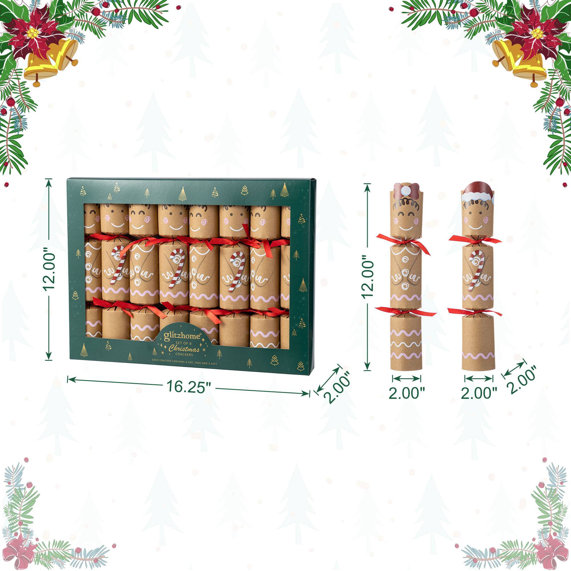 Glitzhome® 8PK 2"D x 12"H Gingerbread Man Christmas Party Crackers with Gift Contents